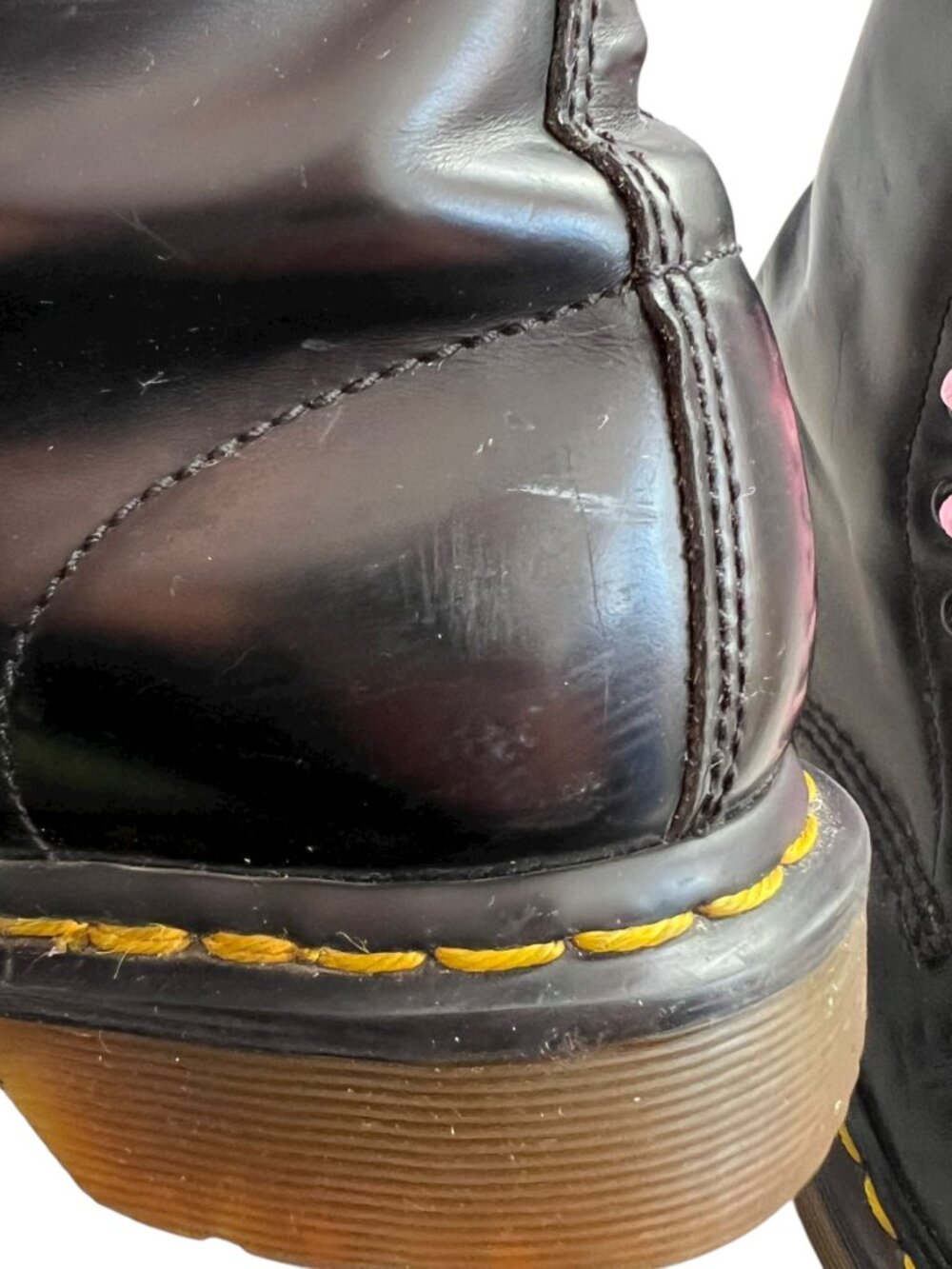 Dr Martens boots 1460 smooth black leather pink laces womens 6 combat docs - Picture 13 of 15